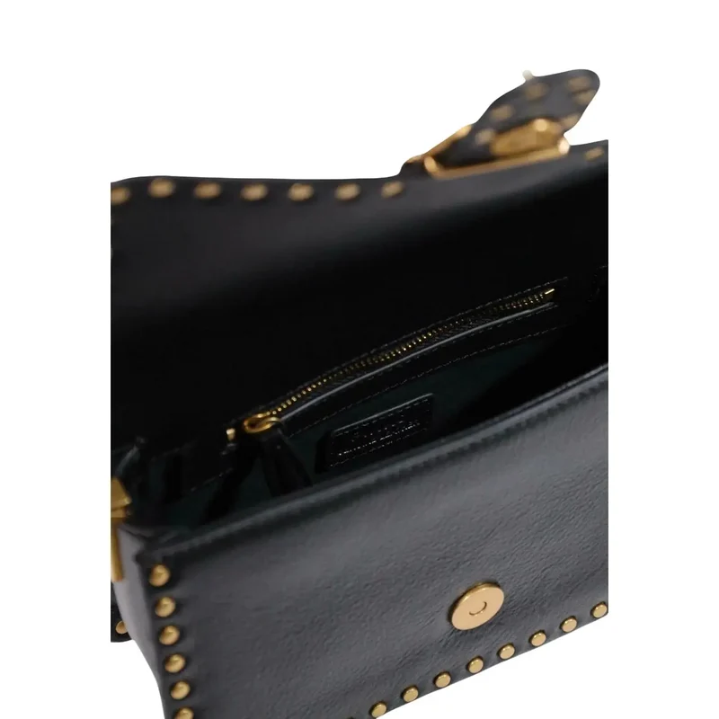 Pinko Schwarze Damen-Ledertasche mit Nieten, klein, B 27 cm