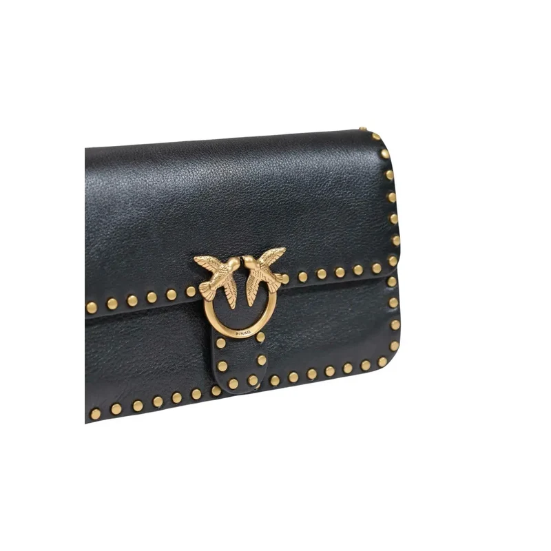 Pinko Schwarze Damen-Ledertasche mit Nieten, klein, B 27 cm