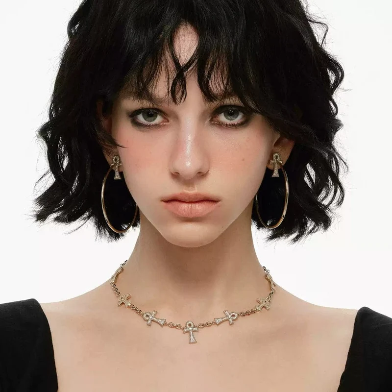 Grunge-Diamant-Kreuzketten-Halskette für Damen