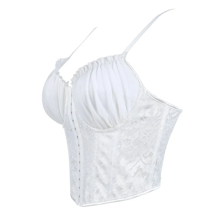 Gothic-Korsett für Damen mit Rüschen, Blumenmuster und Netzstoff über der Brust