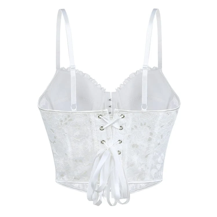 Gothic-Korsett für Damen mit Rüschen, Blumenmuster und Netzstoff über der Brust