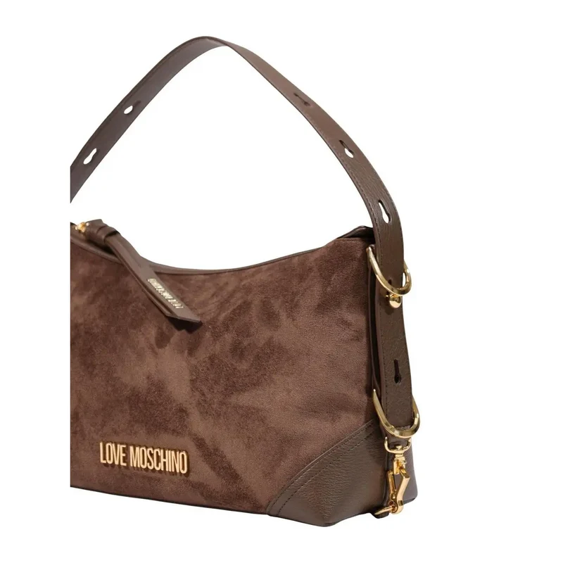 Love Moschino Damenhandtasche aus braunem Wildleder, 18 cm
