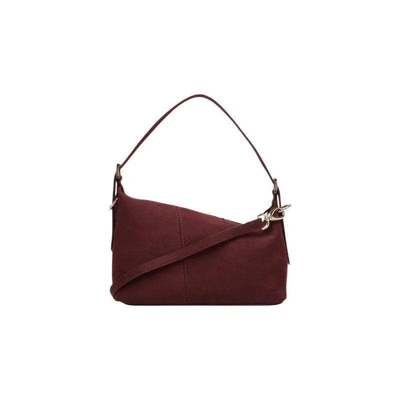 Valentino Damen-Schultertasche aus bordeauxrotem Wildleder, 26 cm