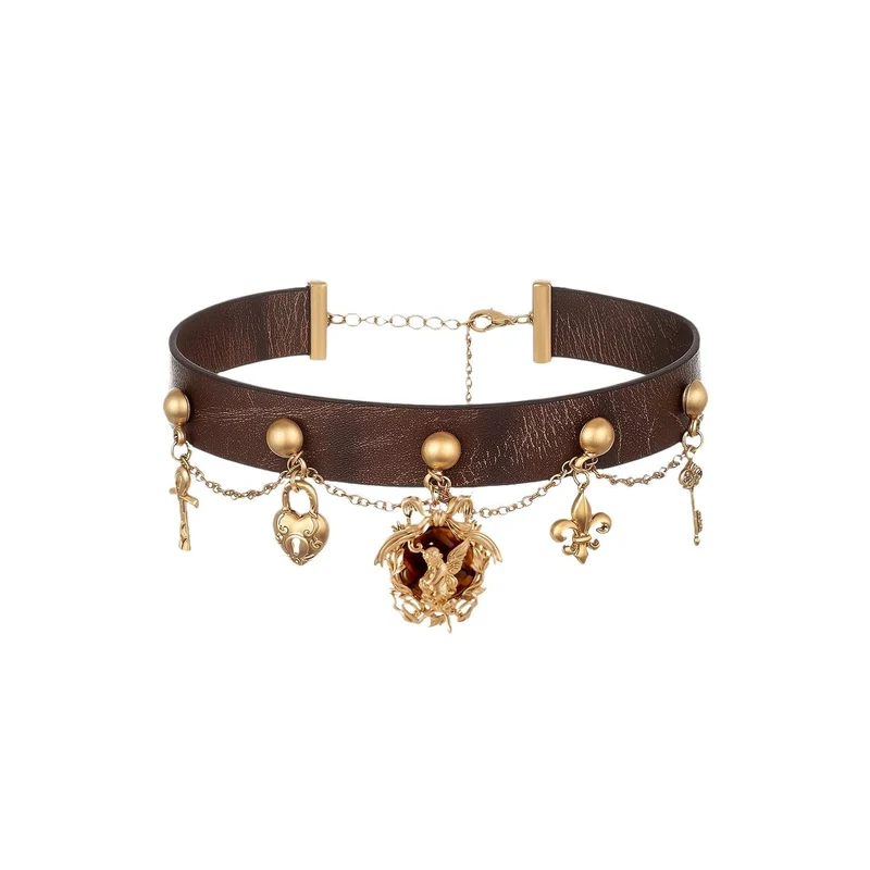 Grunge-Choker für Damen mit Engelskreuz aus Kunstleder