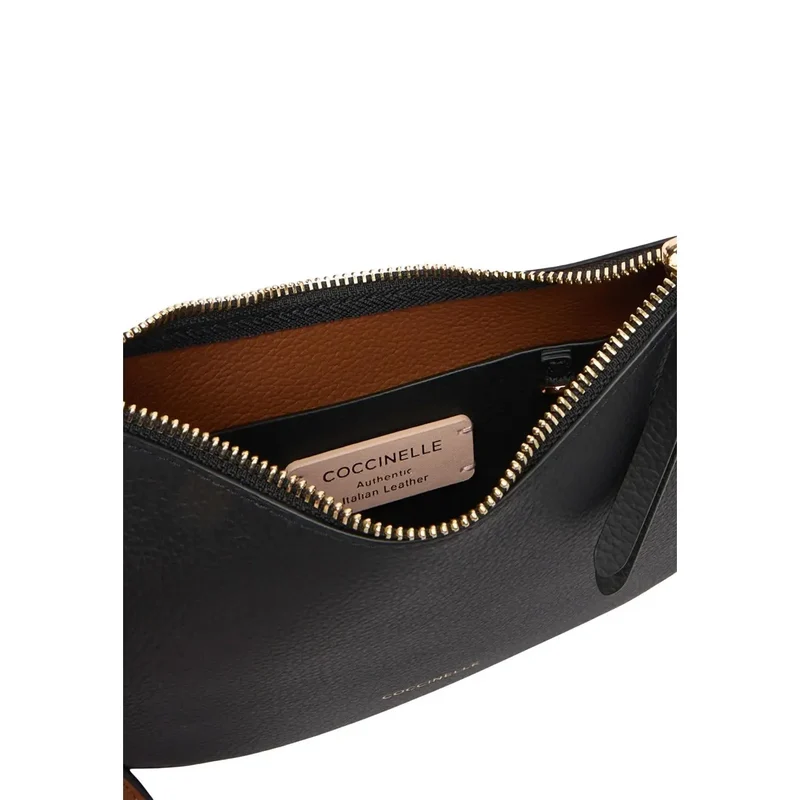Coccinelle Damen-Ledertasche, grau, mit Reißverschlusstaschen, 24 x 16 x 5 cm