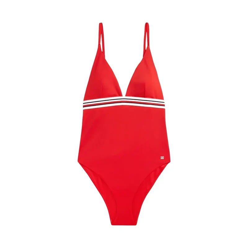 Tommy Hilfiger Damen roter Triangel-Bikini Badeanzug aus Nylon und Elastan