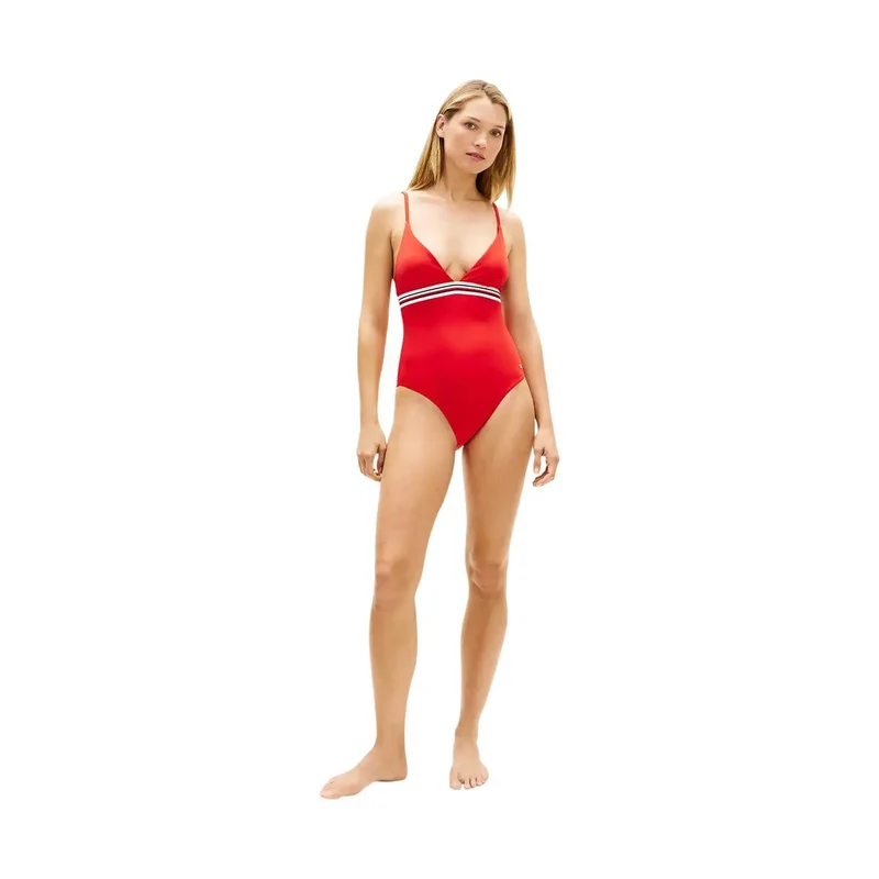 Tommy Hilfiger Damen roter Triangel-Bikini Badeanzug aus Nylon und Elastan