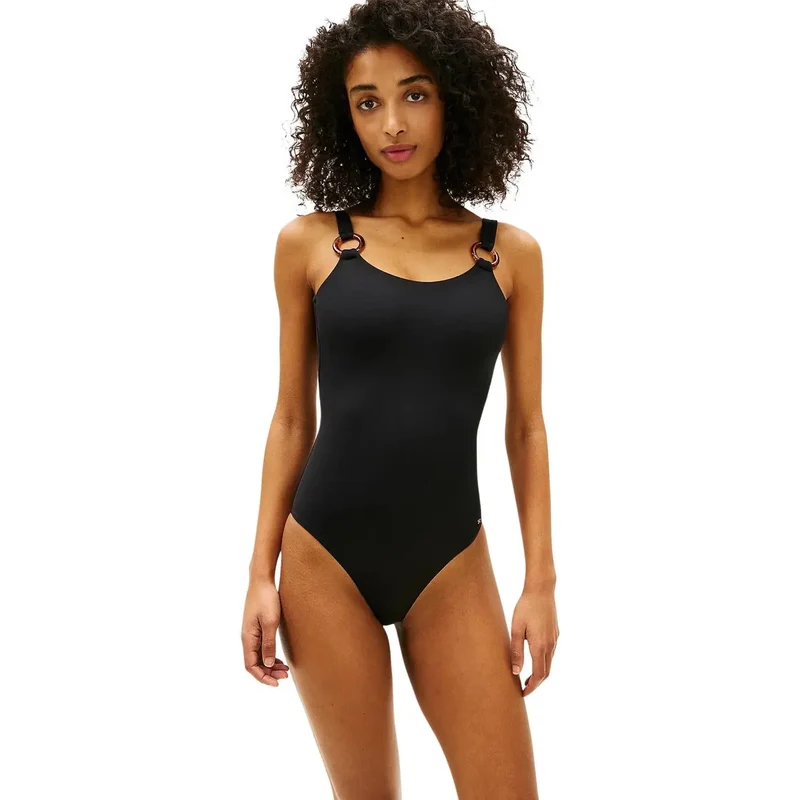 Tommy Hilfiger Damen-Badeanzug aus rotem Nylon mit tiefem Rückenausschnitt