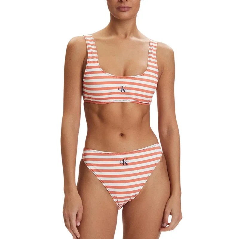 Calvin Klein Damen-Bikini, orange gestreift, Nylon/Elastan