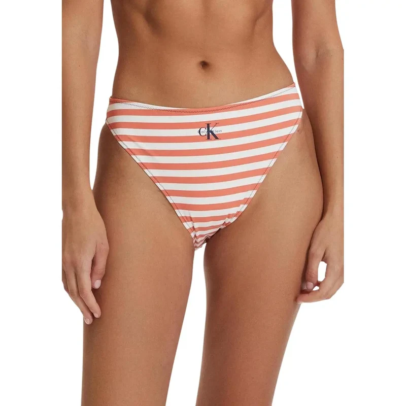 Calvin Klein Damen-Bikini, orange gestreift, Nylon/Elastan