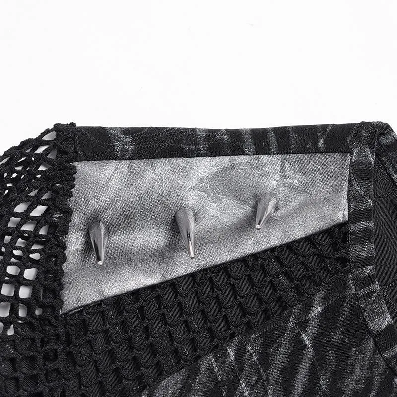 Punk-Herren-Kurzarmshirt mit Nieten und Mesh-Einsätzen