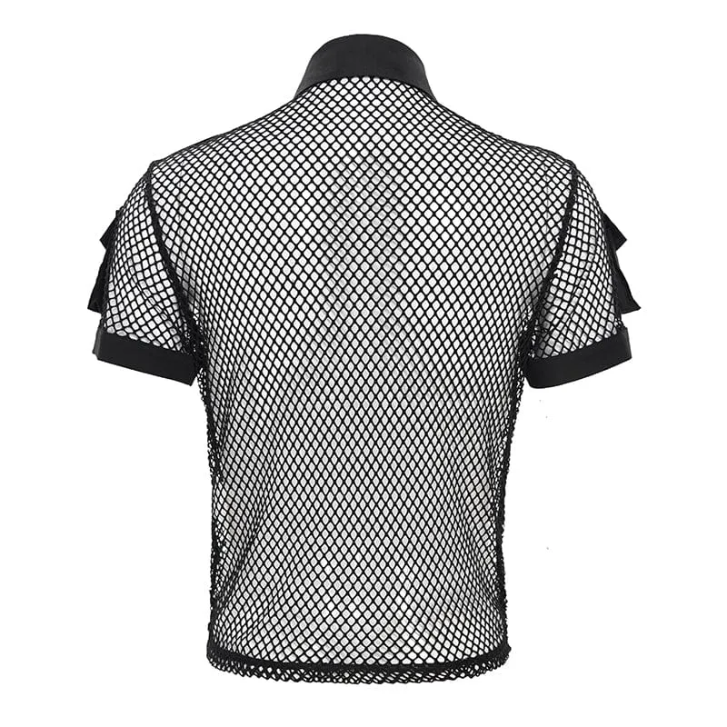 Punk-Meshhemd für Herren mit kleinen Taschen, Bullet & Rivet-Print