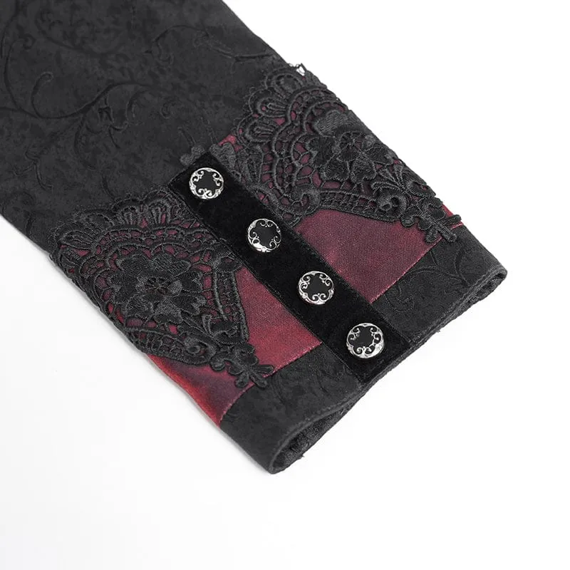Herrenhemd mit Stehkragen und Gothic-Jacquard-Muster, rot