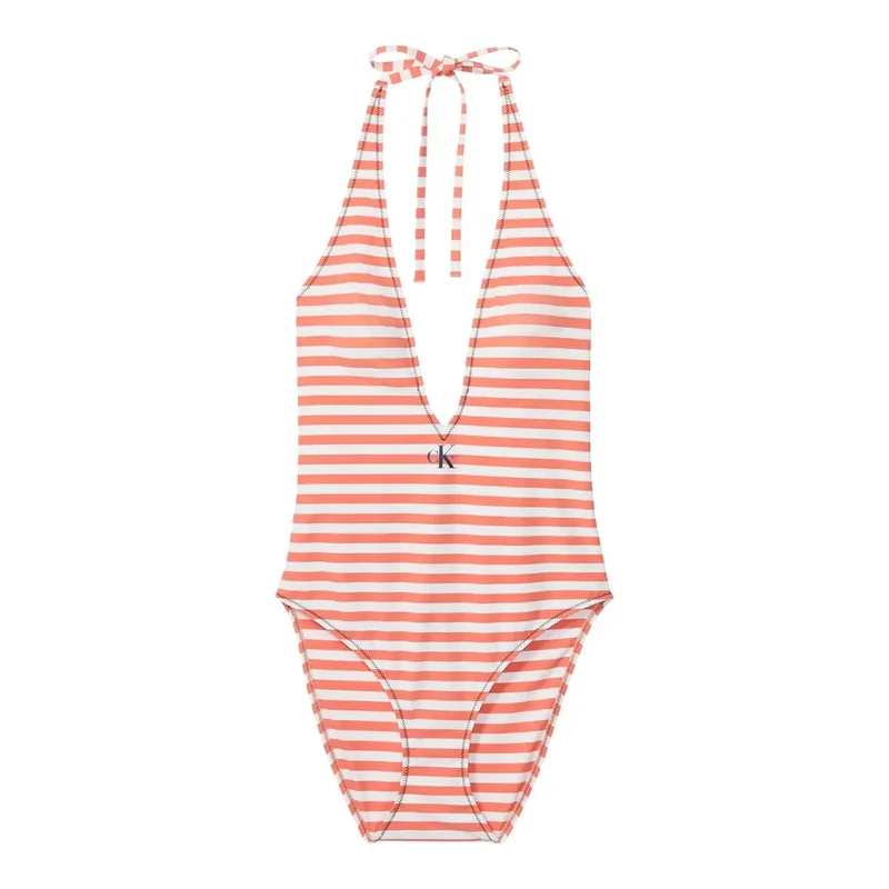 Calvin Klein Damen-Badeanzug aus Nylon, orange gestreift