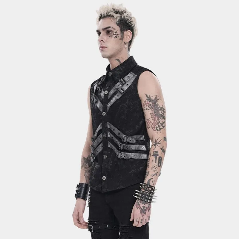 Punk-Herrenoberteil mit Lagenlook, Schnallenriemen und Umlegekragen