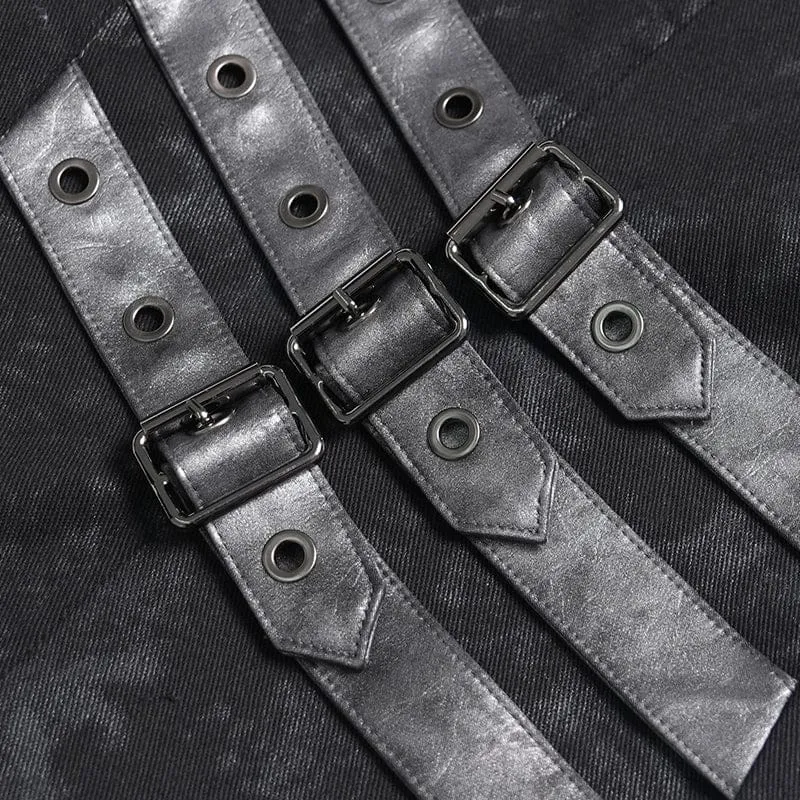 Punk-Herrenoberteil mit Lagenlook, Schnallenriemen und Umlegekragen