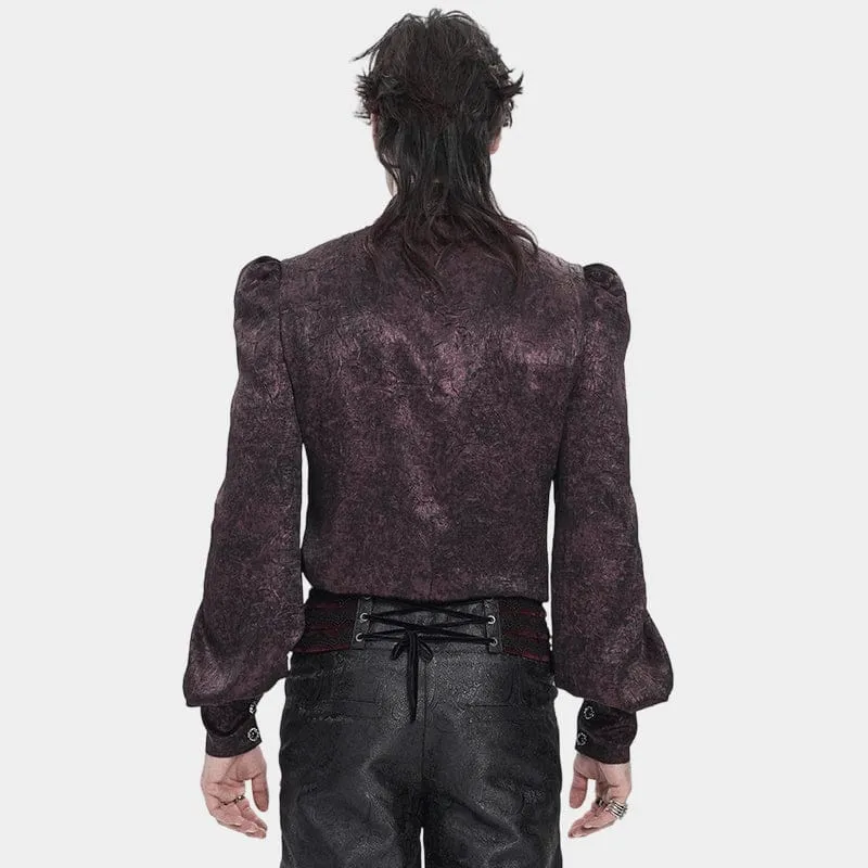 Herrenhemd aus gotischem Jacquard-Stoff mit Fledermausärmeln und Krawatte, rot