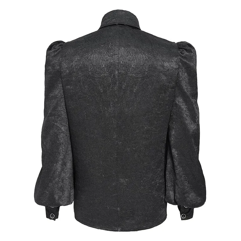 Schwarzes Gothic-Jacquard-Hemd für Herren mit Fledermausärmeln und Krawatte