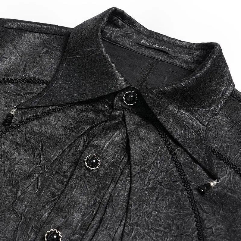 Schwarzes Gothic-Jacquard-Hemd für Herren mit Fledermausärmeln und Krawatte