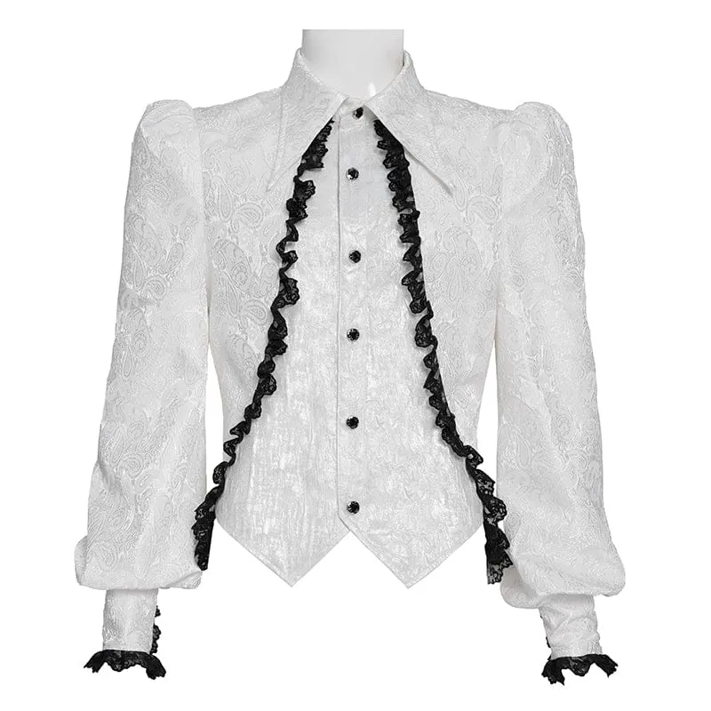 Weißes Herrenhemd im Gothic-Jacquard-Stil mit Schwalbenschwanzmuster und passender Krawatte
