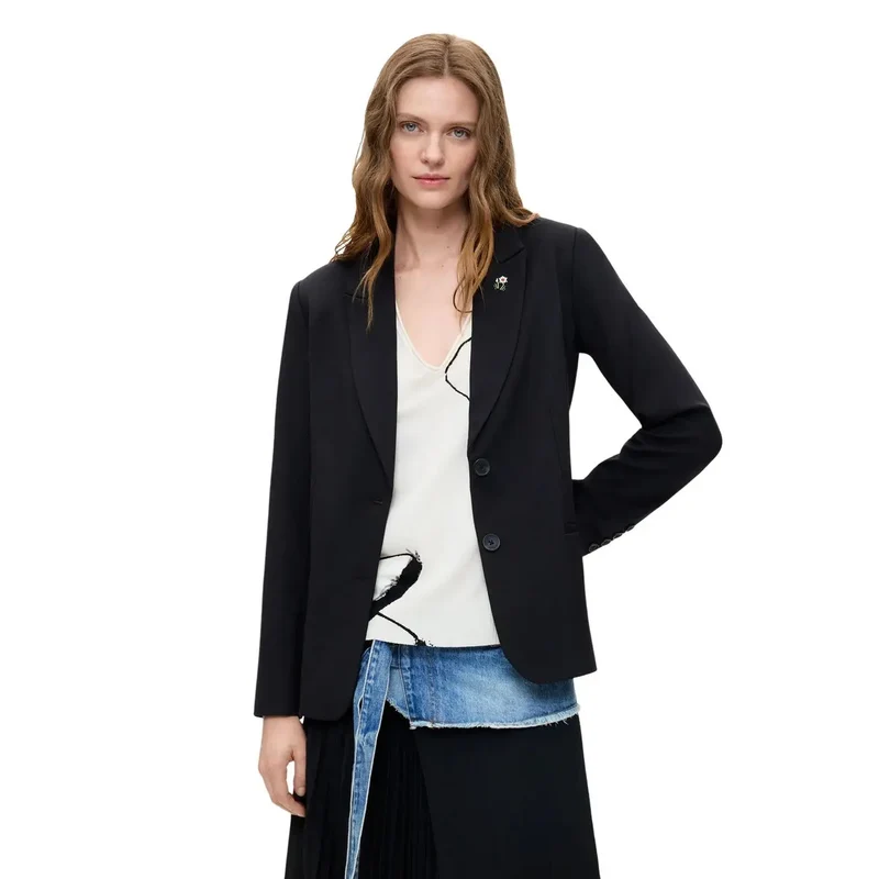 Desigual Damen Blazer Schwarz Viskosemischung Langes Revers