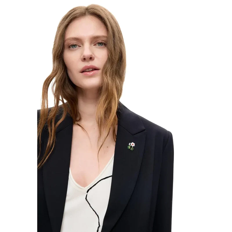 Desigual Damen Blazer Schwarz Viskosemischung Langes Revers