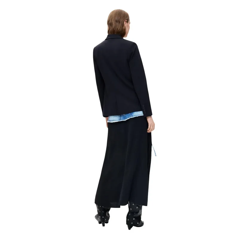 Desigual Damen Blazer Schwarz Viskosemischung Langes Revers