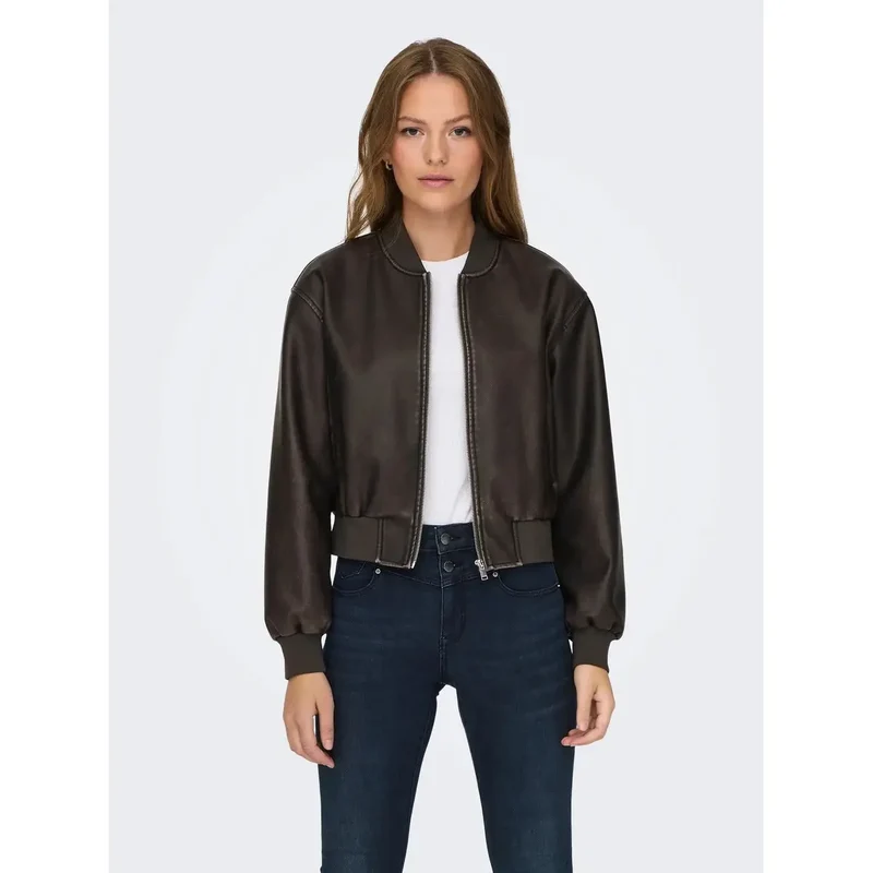 Only Damenblazer aus braunem Polyester mit langen Reißverschlusstaschen