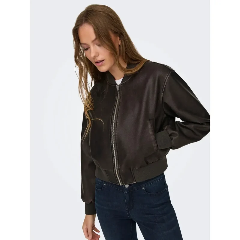 Only Damenblazer aus braunem Polyester mit langen Reißverschlusstaschen