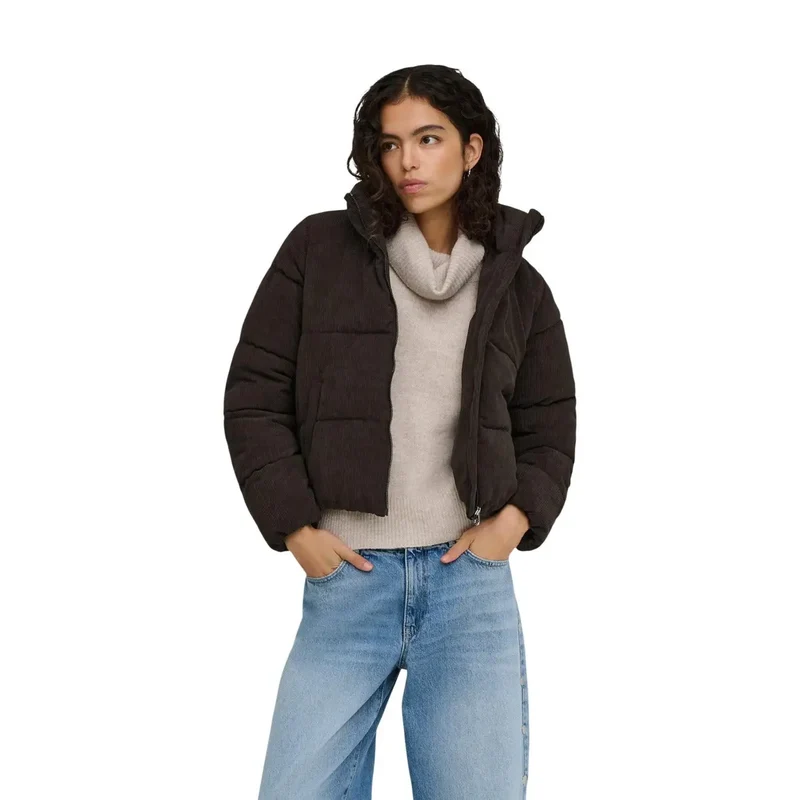 Only Damen-Blazer aus braunem Cord, Steppjacke aus Polyester