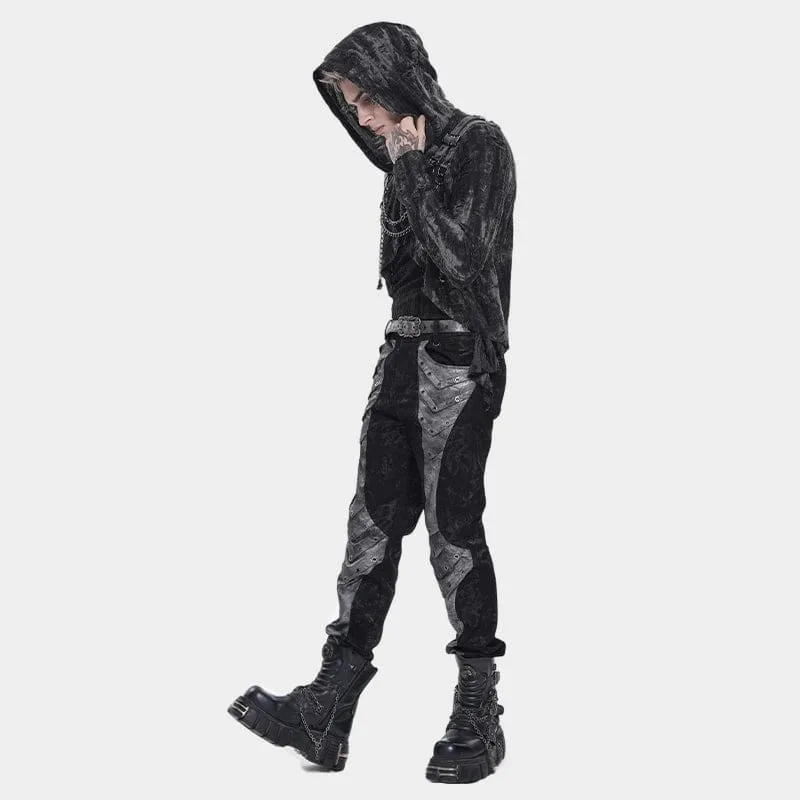 Punk-Herrenhose mit Lochstickerei und Patchwork-Details