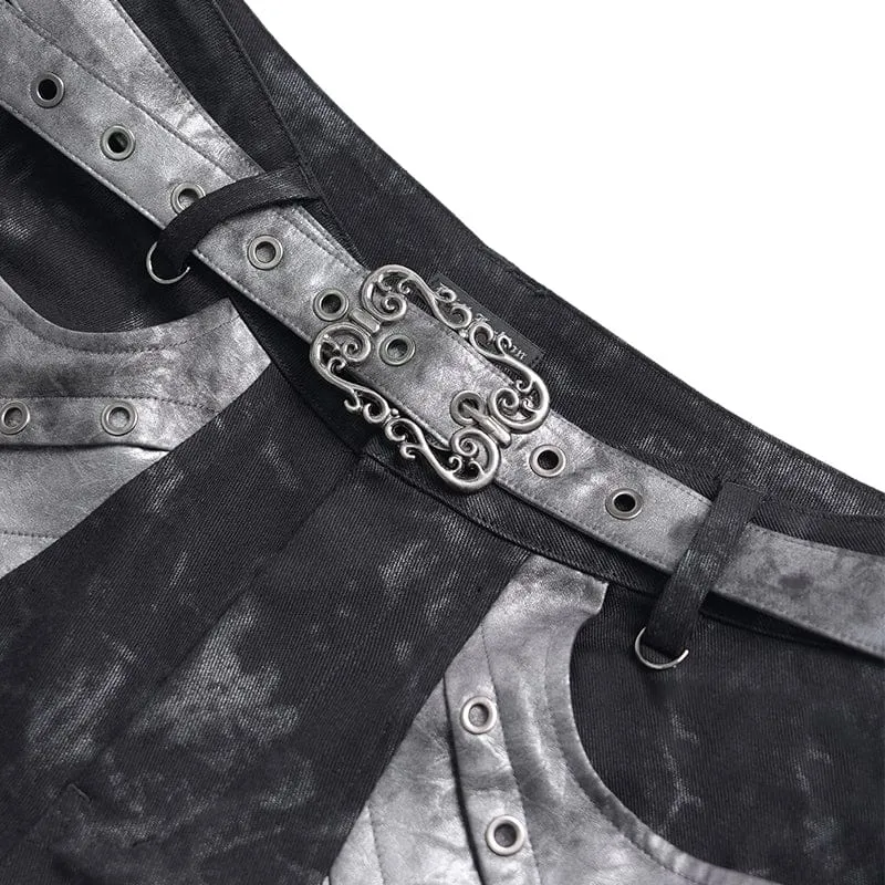 Punk-Herrenhose mit Lochstickerei und Patchwork-Details