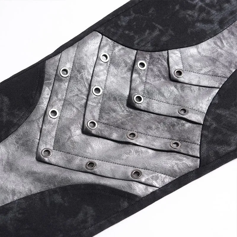 Punk-Herrenhose mit Lochstickerei und Patchwork-Details