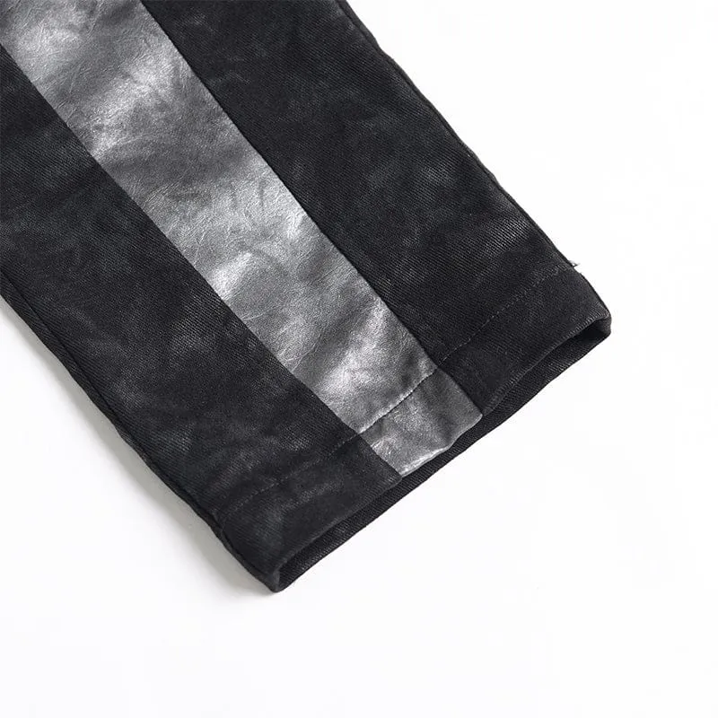 Punk-Herrenhose mit Lochstickerei und Patchwork-Details