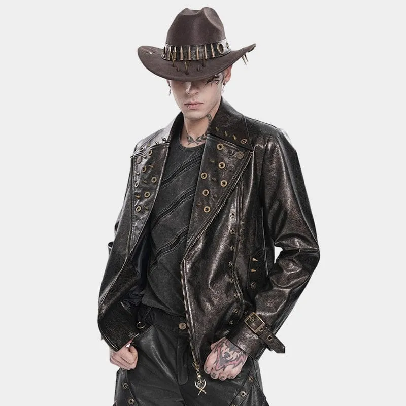 Punk-Bikerjacke für Herren mit fallendem Revers und Nieten
