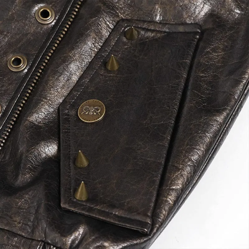 Punk-Bikerjacke für Herren mit fallendem Revers und Nieten