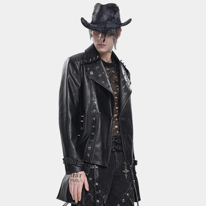 Punk-Bikerjacke für Herren mit breitem Reverskragen und Nieten