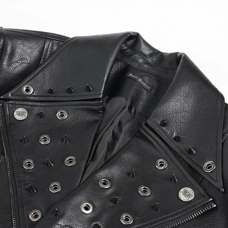 Punk-Bikerjacke für Herren mit breitem Reverskragen und Nieten