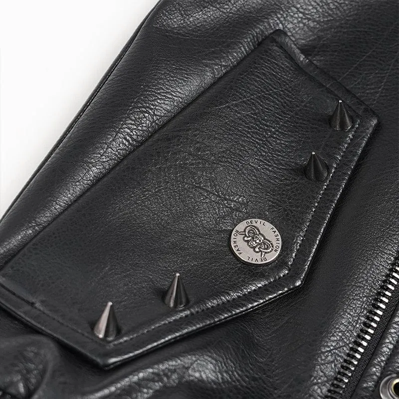 Punk-Bikerjacke für Herren mit breitem Reverskragen und Nieten
