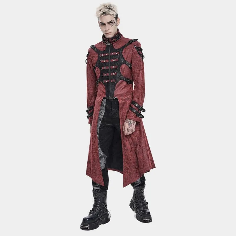 Herren-Kapuzenjacke im Punk-Stil mit Nietenschnalle, rot