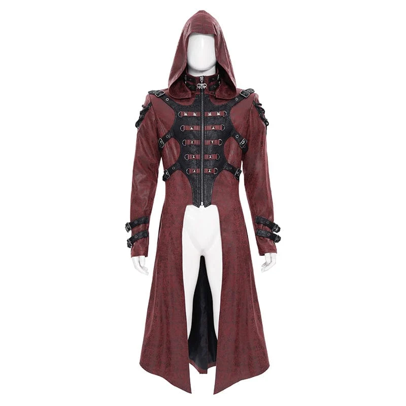 Herren-Kapuzenjacke im Punk-Stil mit Nietenschnalle, rot