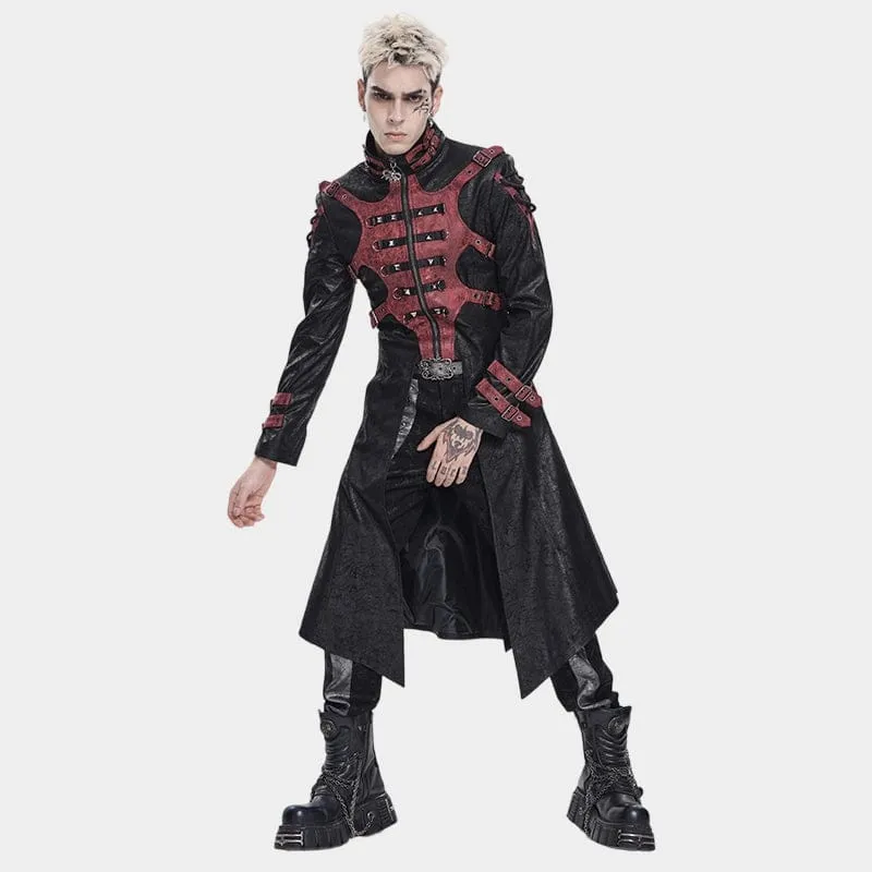 Punk-Herrenjacke mit Nietenschnalle und Kapuze, schwarz