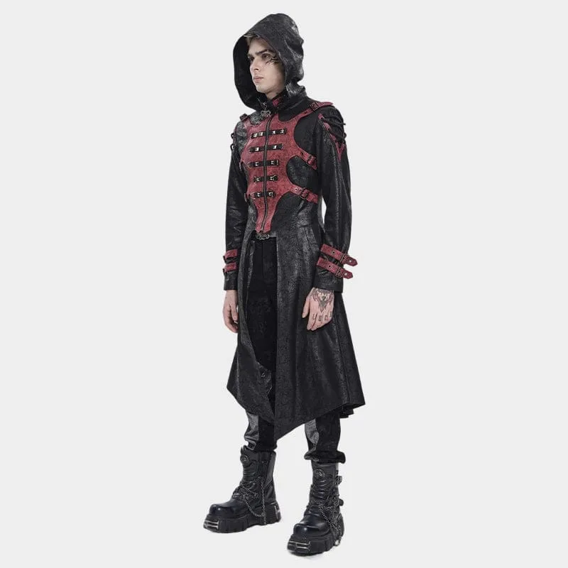 Punk-Herrenjacke mit Nietenschnalle und Kapuze, schwarz