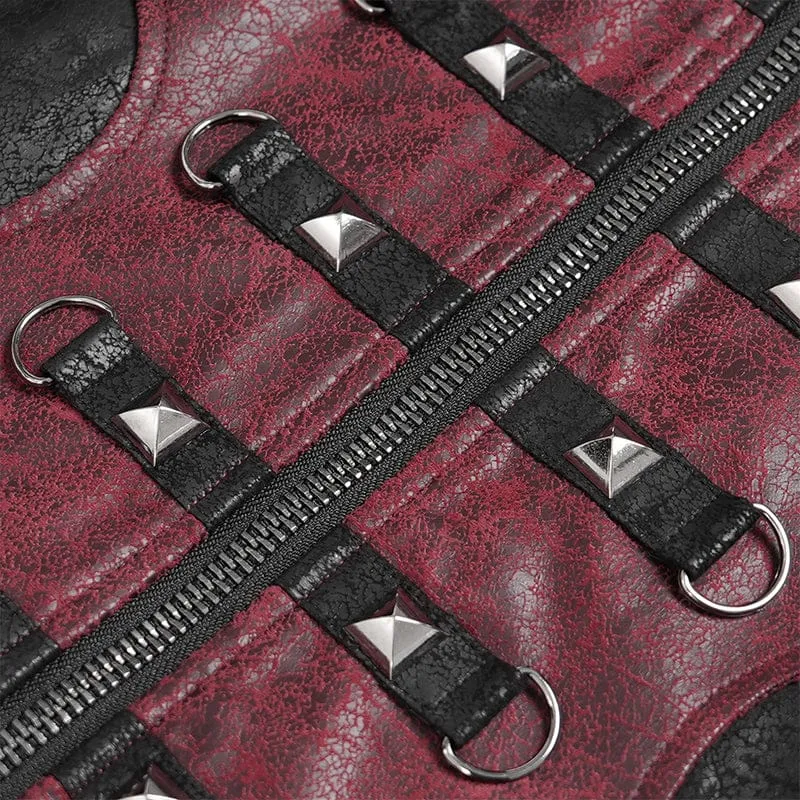 Punk-Herrenjacke mit Nietenschnalle und Kapuze, schwarz