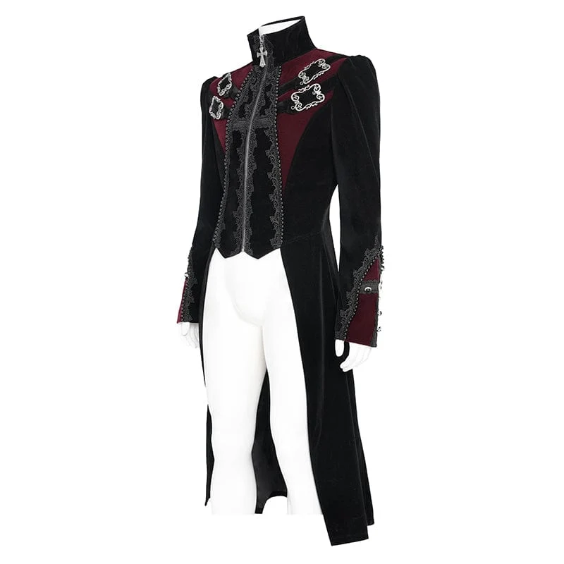 Schwarze Gothic-Jacke für Herren mit Perlenbesatz, Schnallenriemen und Reißverschluss