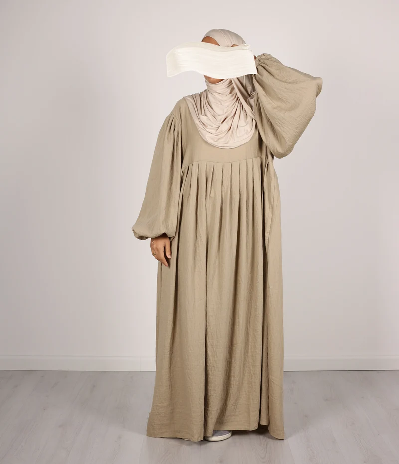 Abaya Leinen Puffärmel Madaya – Weizen
