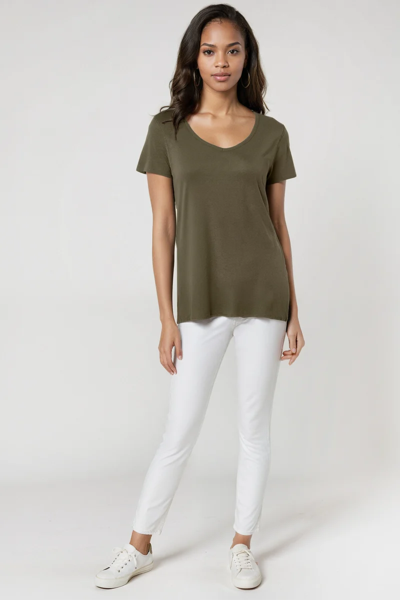V-Neck Short Sleeve Tee | Grape Leaf