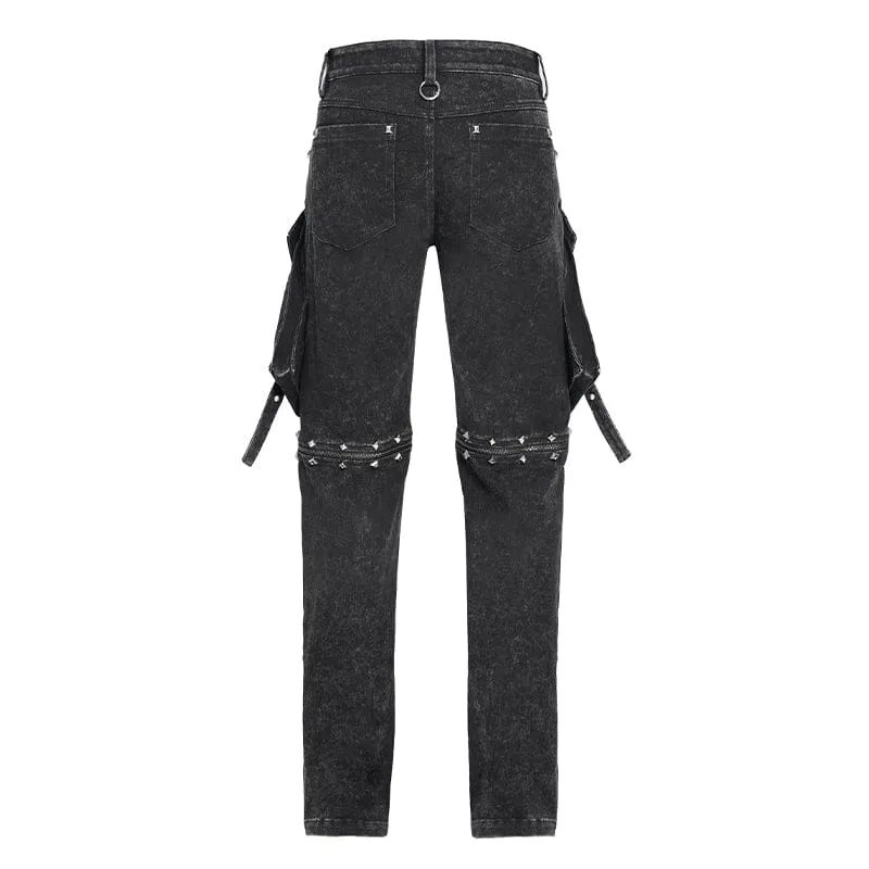 Punk-Hose für Herren mit großen Taschen, Ösen und Nieten sowie abnehmbaren Beinen