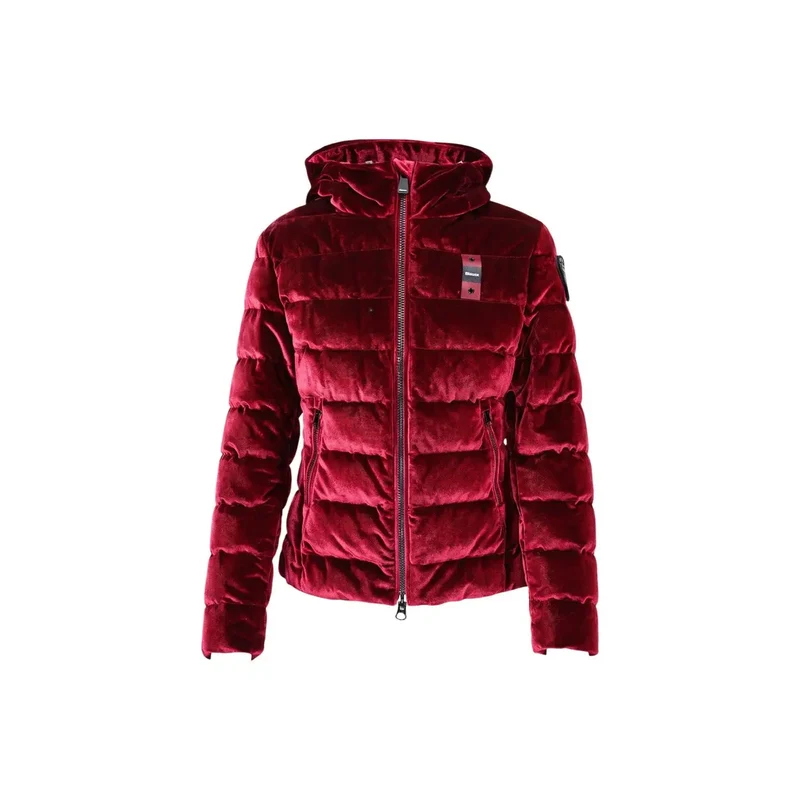 Blauer Damen-Blazerjacke aus bordeauxrotem Polyester mit Kapuze, Modell „Claimed Polyester“