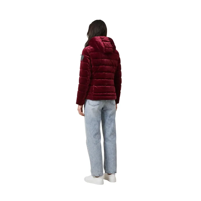 Blauer Damen-Blazerjacke aus bordeauxrotem Polyester mit Kapuze, Modell „Claimed Polyester“